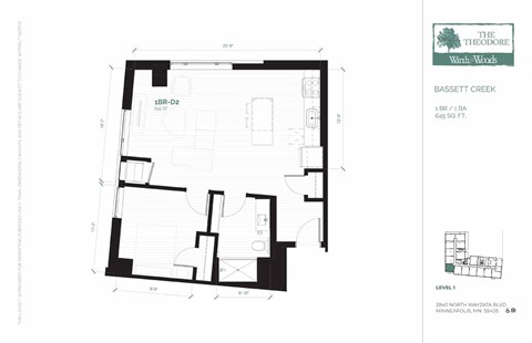 Floor plan for 1 bed, 1 bath
